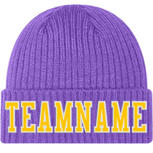 Load image into Gallery viewer, Custom Purple Gold-White Stitched Cuffed Knit Hat