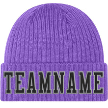 Load image into Gallery viewer, Custom Purple Black-Gray Stitched Cuffed Knit Hat