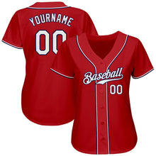 Load image into Gallery viewer, Custom Red White-Navy Authentic Baseball Jersey