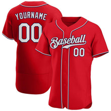 Load image into Gallery viewer, Custom Red White-Navy Authentic Baseball Jersey