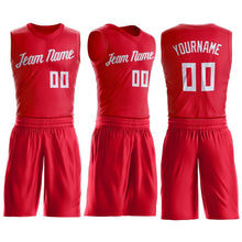 Load image into Gallery viewer, Custom Red White Round Neck Suit Basketball Jersey