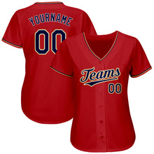 Load image into Gallery viewer, Custom Red Navy-Old Gold Authentic Baseball Jersey