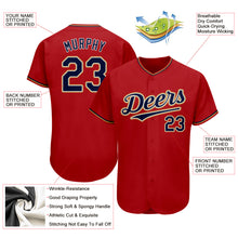 Load image into Gallery viewer, Custom Red Navy-Old Gold Authentic Baseball Jersey
