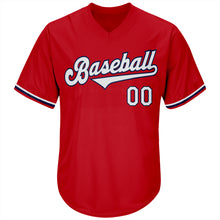 Load image into Gallery viewer, Custom Red White-Navy Authentic Throwback Rib-Knit Baseball Jersey Shirt