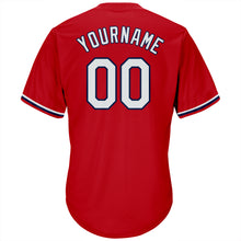 Load image into Gallery viewer, Custom Red White-Navy Authentic Throwback Rib-Knit Baseball Jersey Shirt