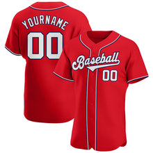 Load image into Gallery viewer, Custom Red White-Navy Authentic Baseball Jersey