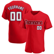 Load image into Gallery viewer, Custom Red White-Navy Authentic Baseball Jersey