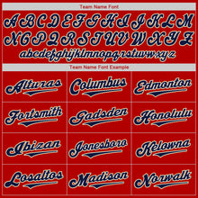 Load image into Gallery viewer, Custom Red Navy-Old Gold Authentic Baseball Jersey