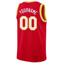 Load image into Gallery viewer, Custom Red White-Gold Round Neck Rib-Knit Basketball Jersey