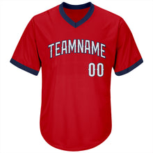 Load image into Gallery viewer, Custom Red White-Navy Authentic Throwback Rib-Knit Baseball Jersey Shirt