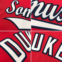 Load image into Gallery viewer, Custom Red White-Navy Authentic Throwback Rib-Knit Baseball Jersey Shirt