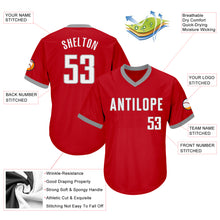 Load image into Gallery viewer, Custom Red White-Gray Authentic Throwback Rib-Knit Baseball Jersey Shirt