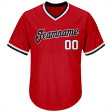 Load image into Gallery viewer, Custom Red White-Black Authentic Throwback Rib-Knit Baseball Jersey Shirt