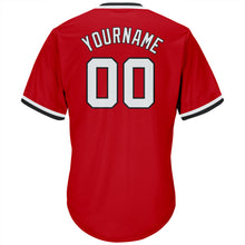 Load image into Gallery viewer, Custom Red White-Black Authentic Throwback Rib-Knit Baseball Jersey Shirt