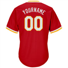 Load image into Gallery viewer, Custom Red White-Gold Authentic Throwback Rib-Knit Baseball Jersey Shirt