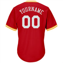 Load image into Gallery viewer, Custom Red White-Gold Authentic Throwback Rib-Knit Baseball Jersey Shirt