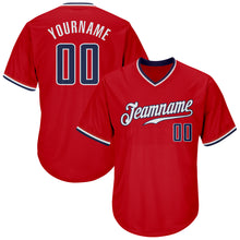 Load image into Gallery viewer, Custom Red Navy-White Authentic Throwback Rib-Knit Baseball Jersey Shirt