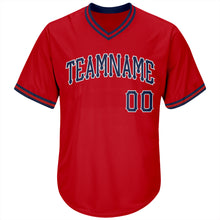 Load image into Gallery viewer, Custom Red Navy-White Authentic Throwback Rib-Knit Baseball Jersey Shirt