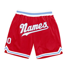 Load image into Gallery viewer, Custom Red White-Light Blue Authentic Throwback Basketball Shorts