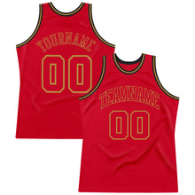 Load image into Gallery viewer, Custom Red Red-Old Gold Authentic Throwback Basketball Jersey