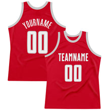 Load image into Gallery viewer, Custom Red White-Silver Gray Authentic Throwback Basketball Jersey