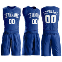 Load image into Gallery viewer, Custom Royal White Round Neck Suit Basketball Jersey