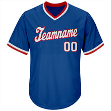 Load image into Gallery viewer, Custom Royal White-Red Authentic Throwback Rib-Knit Baseball Jersey Shirt