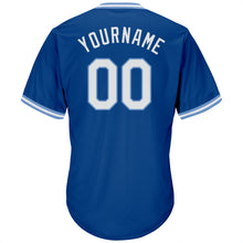 Load image into Gallery viewer, Custom Royal White-Light Blue Authentic Throwback Rib-Knit Baseball Jersey Shirt