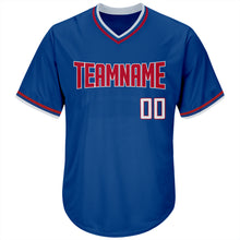 Load image into Gallery viewer, Custom Royal Red-White Authentic Throwback Rib-Knit Baseball Jersey Shirt