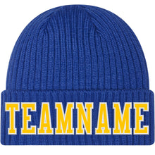 Load image into Gallery viewer, Custom Royal Gold-White Stitched Cuffed Knit Hat