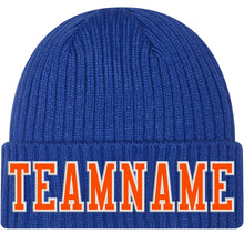 Load image into Gallery viewer, Custom Royal Orange-White Stitched Cuffed Knit Hat