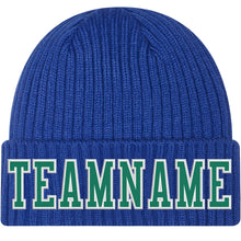 Load image into Gallery viewer, Custom Royal Kelly Green-White Stitched Cuffed Knit Hat