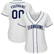 Load image into Gallery viewer, Custom White Navy Baseball Jersey