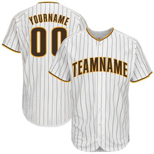 Load image into Gallery viewer, Custom White Brown Strip Brown-Gold Baseball Jersey