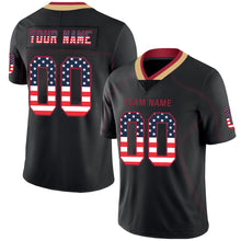 Load image into Gallery viewer, Custom Lights Out Black Red-Old Gold USA Flag Fashion Football Jersey