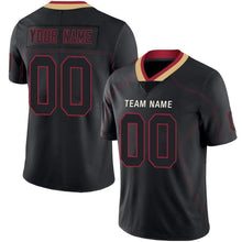 Load image into Gallery viewer, Custom Lights Out Black Red-Old Gold Football Jersey