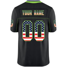 Load image into Gallery viewer, Custom Lights Out Black Neon Green-Navy USA Flag Fashion Football Jersey