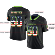 Load image into Gallery viewer, Custom Lights Out Black Neon Green-Navy USA Flag Fashion Football Jersey