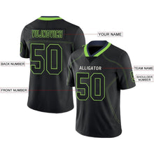 Load image into Gallery viewer, Custom Lights Out Black Neon Green-Navy Football Jersey