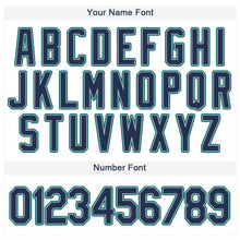 Load image into Gallery viewer, Custom White Navy-Aqua Baseball Jersey