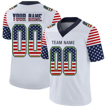 Load image into Gallery viewer, Custom White Navy-Neon Green USA Flag Fashion Football Jersey