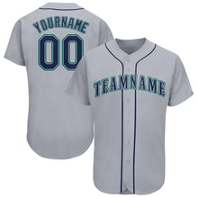 Load image into Gallery viewer, Custom Gray Navy-Aqua Baseball Jersey