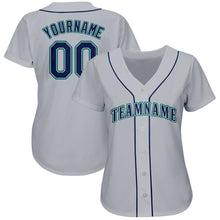 Load image into Gallery viewer, Custom Gray Navy-Aqua Baseball Jersey