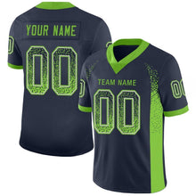 Load image into Gallery viewer, Custom Navy Neon Green-Gray Mesh Drift Fashion Football Jersey