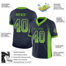 Load image into Gallery viewer, Custom Navy Neon Green-Gray Mesh Drift Fashion Football Jersey