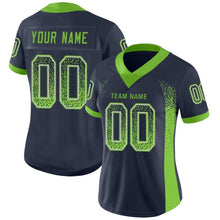 Load image into Gallery viewer, Custom Navy Neon Green-Gray Mesh Drift Fashion Football Jersey