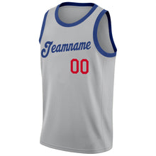 Load image into Gallery viewer, Custom Silver Gray Royal-Red Round Neck Rib-Knit Basketball Jersey