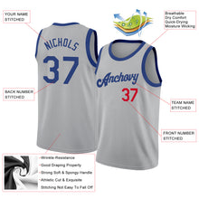 Load image into Gallery viewer, Custom Silver Gray Royal-Red Round Neck Rib-Knit Basketball Jersey