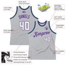 Load image into Gallery viewer, Custom Silver Gray White-Purple Authentic Throwback Basketball Jersey