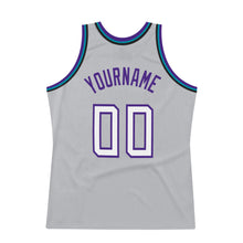Load image into Gallery viewer, Custom Silver Gray White-Purple Authentic Throwback Basketball Jersey